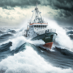 marine research vessel in rough sea conditions